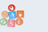 Disability Icons Engraved Plastic Cubes Circles 3D Rendering