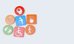 Disability Icons Engraved Plastic Cubes Circles 3D Rendering